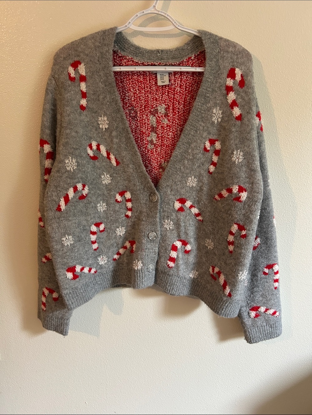 cupcakes & cashmere Gray Candy Cane Knit Cardigan with Red & White Accents - Picture 1 of 9
